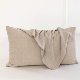 MooMee Bedding Pillowcases Pack of 2 100% Washed Cotton Linen Like Textured Breathable Durable Soft Comfy (Taupe, King)