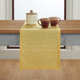 Solino Home Chambray Lemon Yellow Linen Table Runner 156 Inches Long - 100% Pure Linen Dining Table Runner 14 x 156 Inch Ideal for Wedding, Parties, Spring, Mothers Day, Easter Decorations - Athena