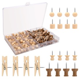 Push Pins Wooden Pack of 200, Push Pins Wooden Head Pin Board Pins with Storage Box Clip Thumbtacks for Bulletin Board Cork Board Office School Home