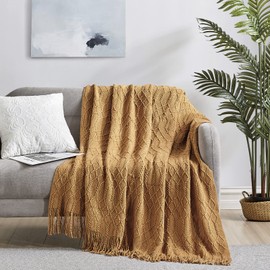 KASYLAN 100% Acrylic Knitted Throw Blanket Textured Solid Soft Decorative Throw for Sofa, Couch, Bed,60x80 Inch,Almond