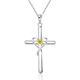 AmorAime 925 Sterling Silver Cross Necklace for Women Men 5A CZ Birthstone Necklaces Gifts for Festival, Vacation or Holiday