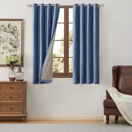 Blackout Velvet Window Curtains for Living Room,Blue 63 inch Long 100% Black Back Liner Room Darkening Curtains Heavy Thermal Insulated Grommet Window Drapes 2 Panels Set