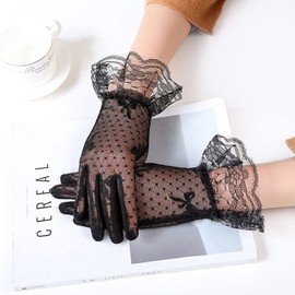 Lopsity Lace gloves Elegant Short Gloves Summer Gloves Women ladies gloves for Wedding Party and Tea Party Evening Gloves (BLACK)