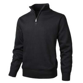 Herothorn Men's Quarter Zip Sweaters Long Sleeve Fleece Knitted Pullover Casual 1/4 Zip Up Turtleneck Polo Sweatshirts Black