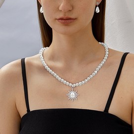 Yifnny Pearl Necklace and Earrings Set, Bracelets Sets Simulated Pearl Bride Wedding Jewelry Set Accessories Wedding Necklace Jewelry Silver Gold Birthday Jewelry for Women (Style 4)