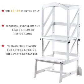 Adjustable Height Kitchen Step Stool,Kids Learning Stool,Mothers' Helper, OUZIO Kitchen Toddler Standing Tower Stool Helper for Kids with Safety Rail White Color