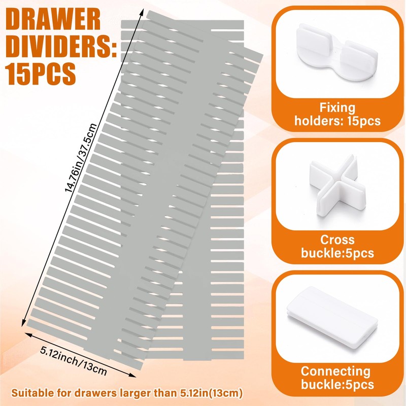 Blosssound 15 Pcs 5.12 Tall Drawer Divider Adjustable Drawer Organizer