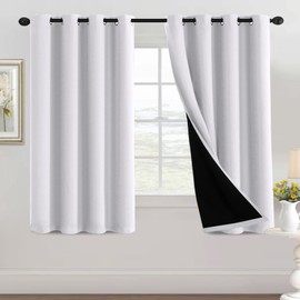 H.VERSAILTEX 100% Black Out Curtains for Bedroom 63 inch Long Blackout Curtains for Living Room, Short Curtains for Windows, Energy Efficiency Curtain Drape Grommet 1 Panel, Bleached White