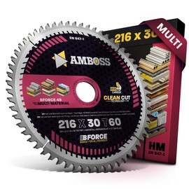 AMBOSS WERKZEUGE HM Circular Saw Blade, 216 x 30, Z60, Flat Teeth with Interchangeable Chamfer for Multi-Fine Cutting, 216 mm, for Metabo TS 216, Bosch GCM 8, GCM 800 SJ, PCM 8, GCM 305-216 D, Güde