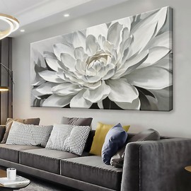 TAIJXAGSG Wall Art Living Room Flower White Wall Art Modern Canvas Art Wall Decor lotus Home Wall Decor Suitable For Bedroom Apartment Office Can Be Hung 24" X 48"