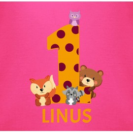 Geschenk mit Namen personalisiert by Shirtracer - Baby Bodysuit Boy Girl - Forest Animals 1 Year I 1st Birthday, 7 Fuchsia, 12 - 18 months