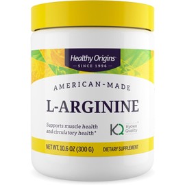Healthy Origins- “LArginina (fabricada en Estados Unidos, sin OGM, sin gluten, soporte muscular), 10.6 onzas