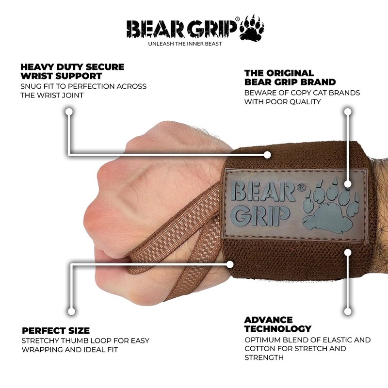 BEAR GRIP - Weight lifting wrist support wraps (Sold in