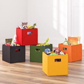 RiverRidge Folding Storage Bins with Handles Black Cube Storage Organizer for Closet, Bedroom & Playroom - Closet Organizers and Storage Set of 4