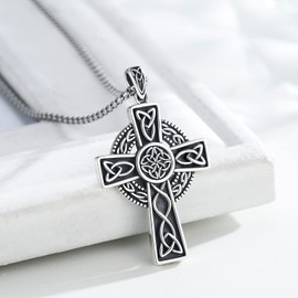Midir&Etain Irish Celtic Cross Necklace 925 Sterling Silver Cross Pendant Necklace Celtic Viking Jewellery Religious Protective Gift for Men Women Boys