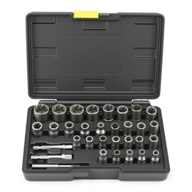 Comfylichi 32 Pcs Bolt Extractor Kit, Lug Nut Remover with Dual 1/4" & 3/8" Drive Adapters for Automotive, DIY & Machinery, Heat-Treated Cr-Mo Steel