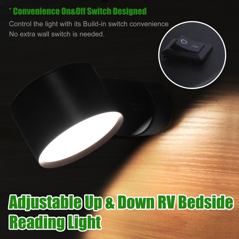 Homdec12V RV LED Bedside Reading Light with Switch, 350° Rotatable