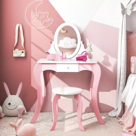 Topbuy Pretend Kids Vanity Set Makeup Dressing Table 2-in-1 Mirror & Whiteboard