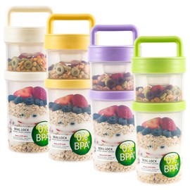 HOOMUXUQJA 4 Pack 31 oz Breakfast Cups with Lids and Spoon, Reusable Cereal Yogurt Cup with Topping Plastic Overnight Oats Container for Granola Oatmeal.,Salad cups