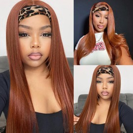 SAPPHIREWIGS Ginger Headband Wigs Yaki Straight Long Hair Wigs with Headband Attached Natural Hairline 150% Density Glueless Wigs with Headband 26inch