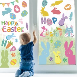 9 Sheet Easter Window Clings Decorations, Easter Decorations for Glass Windows, Holiday Decals for Bunny Radish Eggs Party Easter Supplies