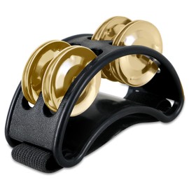 EASTROCK Foot Tambourine Percussion Musical Instrument Foot Percussion with Steel Jingle Bells for Drum Guitar Playing Black