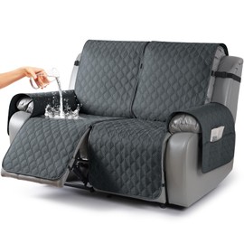TAOCOCO 100% Waterproof Recliner Covers, Recliner Sofa Covers with Leg Straps, Reversible Recliner Couch Cover for Reclining Chair, Washable Couch Protector for Pets Kids(2 Seater, Dark Gray)
