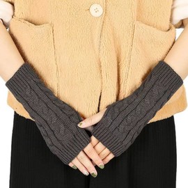 FGFD&OU Fingerless Gloves for Women, Knitted Half Finger Gloves, Short Knitted Gloves, Mittens, Hand Warmers, Wrist Warmers, Arm Warmers, Hand Warmers, Pulse Warmers, 2pair-black+deep grey