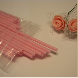 50pcs 6" Pink Plastic Lollipop Sticks + 50 Bags + 50 Pink Metallic Twist Ties