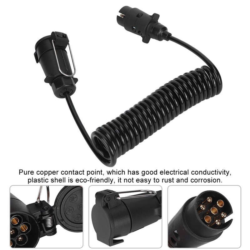 7 Pin Trailer Plug With 98.4in Spring Extension Cable 12V