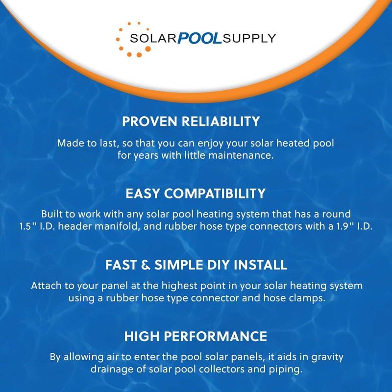 SOLAR POOL SUPPLY Vacuum Relief Valve for Solar Pool Heaters