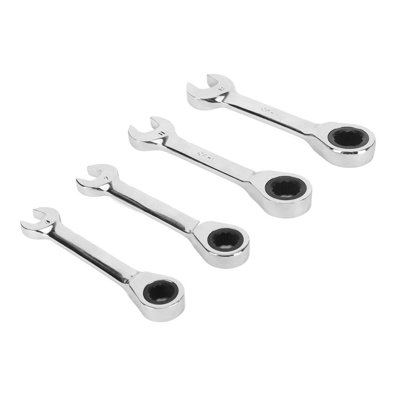 4pcs Short Ratcheting Wrench Set 72 Tooth 8mm 9mm 11mm