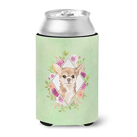 Caroline's Treasures CK4405CC Chihuahua Green Flowers Can or Bottle Hugger Cooler Washable Drink Sleeve Collapsible Beverage Insulated Holder, Can Hugger, Multicolor