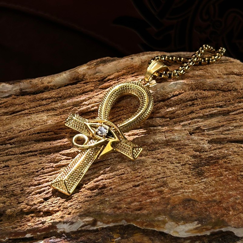 bahamut Egyptian Ankh Cross Pendant Necklace with Eye of Horus,