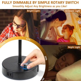 HiBay 17.75"H Dimmable Table Lamps for Bedrooms Living Room, Modern Desk Light with USB A+C Charging Ports & AC Outlet, LED Nightstand Bedside Lamp with Sliver Grey Shade (800LM E26 Bulb Included)