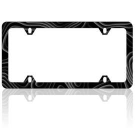 Topographic Map License Plate Frame Topography Line Auto Accessory Bracket Stainless Steel License Plate Holder with Screws for Women Men 6x12 Inch 4 Holes Funny License Plate Frames