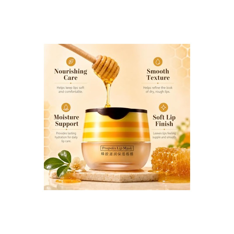 Strawberry & Honey Lip Mask Set with Applicator Brush, Vitamin