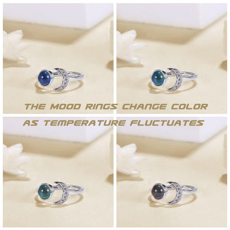 ADRAMATA 925 Sterling Silver Mood Ring Moon Star Open Adjustable