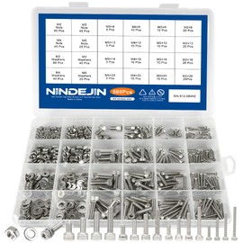 NINDEJIN 580 Pcs Hex Socket Cap Screw Assortment Kit, M2 M3 M4 M5 Metric Screws with Nut and Washer, 8/12/16/20mm Full Machine Threaded Screw with Allen Key 304 Stainless Steel