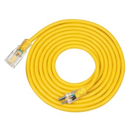 DEWENWILS 15 FT 12/3 Gauge Indoor/Outdoor Extension Cord with LED Lighted End, SJTW 15 Amp/125V/1875W Yellow Outer Jacket Contractor Grade Heavy Duty Power Cable with Grounded Plug, ETL Listed