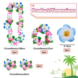 LUMOOM Pack of 5 Hawaii Flower Necklace, Flower Hair Accessories, Hawaii Chain Flower Set, with Hairband, Headband, Bracelets, Hair Clips, Costume Women's Accessories, for Hawaii Beach Party