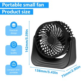 Tomedeks Fan Table Fans Quiet Operation, USB Powered Table Fan, 3 Speeds and 360° Rotating Head for Home Office Bedroom Table Desktop