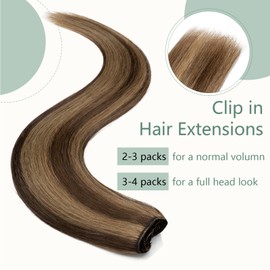 Clip in Hair Extensions Real Human Hair Medium Brown mix Dark Blonde Hair Extensions Clip in 8PCS, 8 Inch 45g Real Remy Hair Seamless Thin Weft Clip Hair Extension Clip in Human Hair Extensions