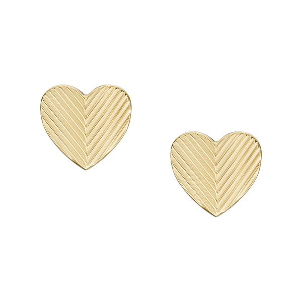 Fossil Women's Harlow Linear Texture Heart Gold-Tone Stainless Steel Stud
