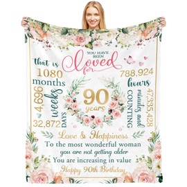 CAPRIFIC 90th Birthday Gifts For Women, 90th Birthday Decorations, Soft Flannel Birthday Blanket, 90th Birthday Gift for Grandma, Her, Wife, Sister, Friend（50 * 60inch）