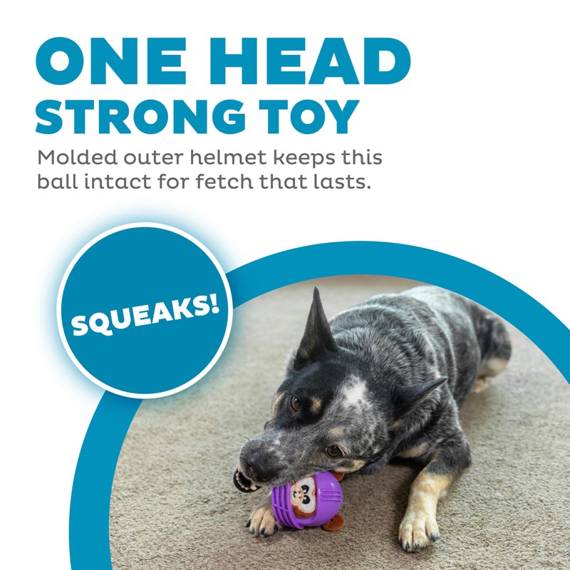 Outward Hound Helmet Headz Monkey Dog Toy, Plush Squeaky Fetch