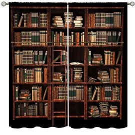 Focusbrite Vintage Bookshelf Blackout Curtain,Library Vintage Old Bookshelf,Window Drapes for Kids Boys Girls Living Room Bedroom Set 2 Panels,42x45 Inches