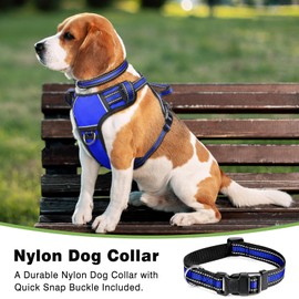 WINSEE Dog Harness No Pull, Pet Harnesses with Dog Collar, Adjustable Reflective Oxford Outdoor Vest, Front/Back Leash Clips for Small, Medium, Large, Extra Large Dogs, Easy Control Handle for Walking