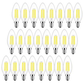 QQLXST 24-Pack Dimmable E12 LED Candelabra Bulbs 60W Equivalent, 5000K Daylight White, 600 Lumens Chandelier Light Bulb, B11 Vintage Type B LED Filament Clear Glass Candle Light Bulb for Ceiling Fan