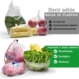 24 PCS bolsas reutilizables de malla para frutas y verduras, Bolsas de Tela Malla, bolsas para supermercado gran, transpirable y lavables, Almacenamiento frutas, vegetales y juguete